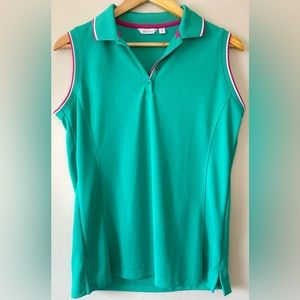 Lady Hagen Women Green and Pink Sleeveless Button-Up Golf Shirt